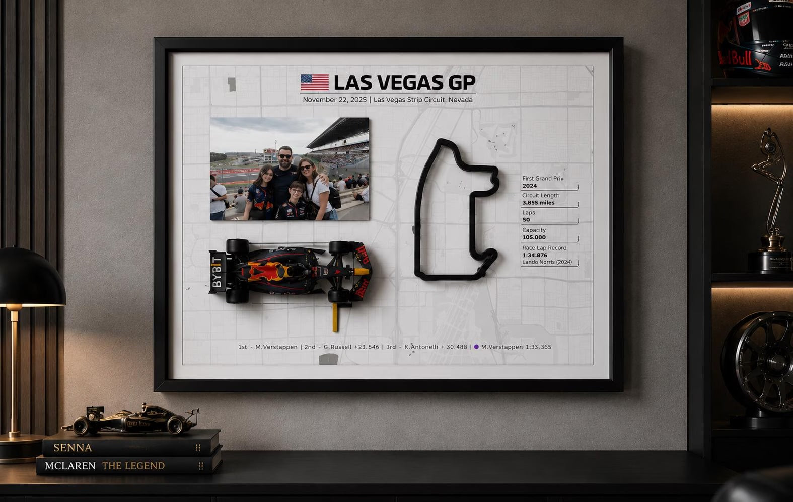 Marco personalizado de Fórmula 1 con tu foto | Circuito 3D y coche F1
